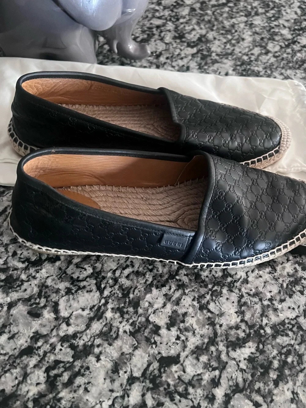Gucci Black Leather Espadrille Slip-Ons with Braided Trim - Picture 8 of 9